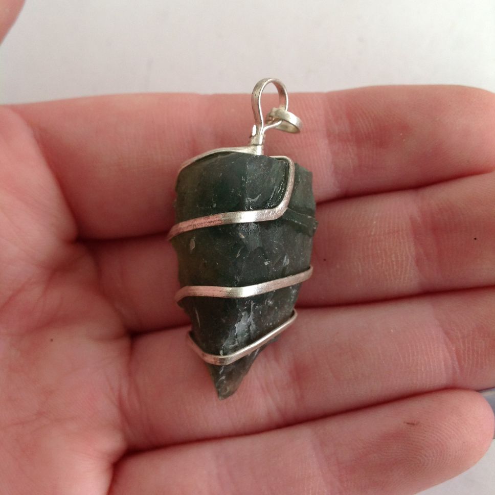 Wire Wrapped Rough Pendant Small - Moss Agate Wire Wrapped Rough Pendant Small - Moss Agate